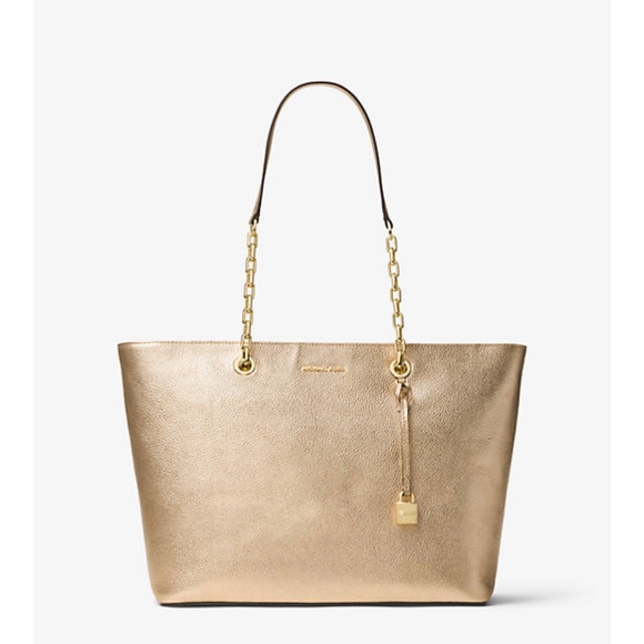 Michael Kors Handbags - Michael Kors Mercer Chain Tote Bag w/ Laptop Compartment in Metallic Pale Gold